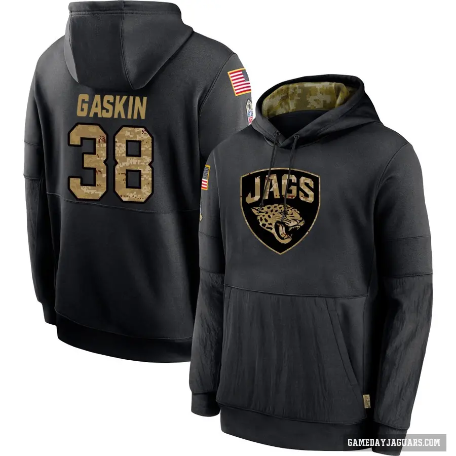 Men's ＃38 Myles Gaskin Jacksonville Jaguars Black 2020 Salute to Service Sideline Performance Pullover Hoodie