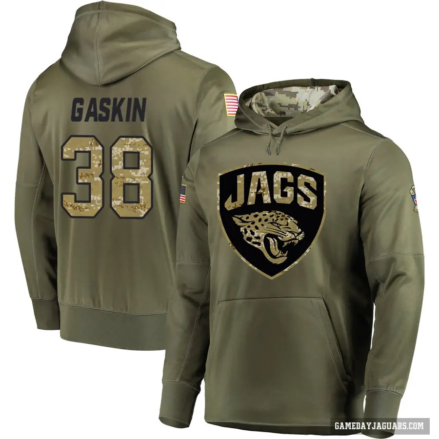 Men's ＃38 Myles Gaskin Jacksonville Jaguars Olive Salute to Service Pullover Hoodie