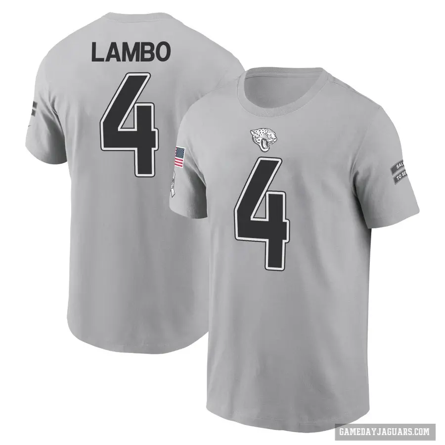 Men's ＃4 Josh Lambo Jacksonville Jaguars Gray 2024 Salute to Service T-Shirt