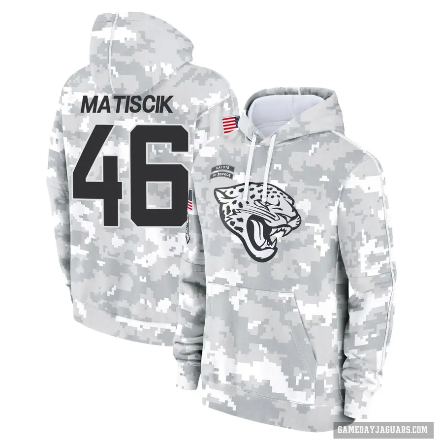 Men's ＃46 Ross Matiscik Jacksonville Jaguars Arctic Camo 2024 Salute to Service Club Fleece Pullover Hoodie