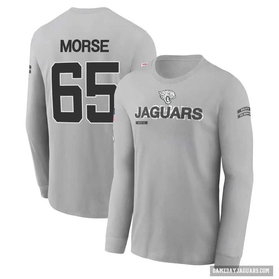 Men's ＃65 Mitch Morse Jacksonville Jaguars Gray 2024 Salute to Service Long Sleeve T-Shirt