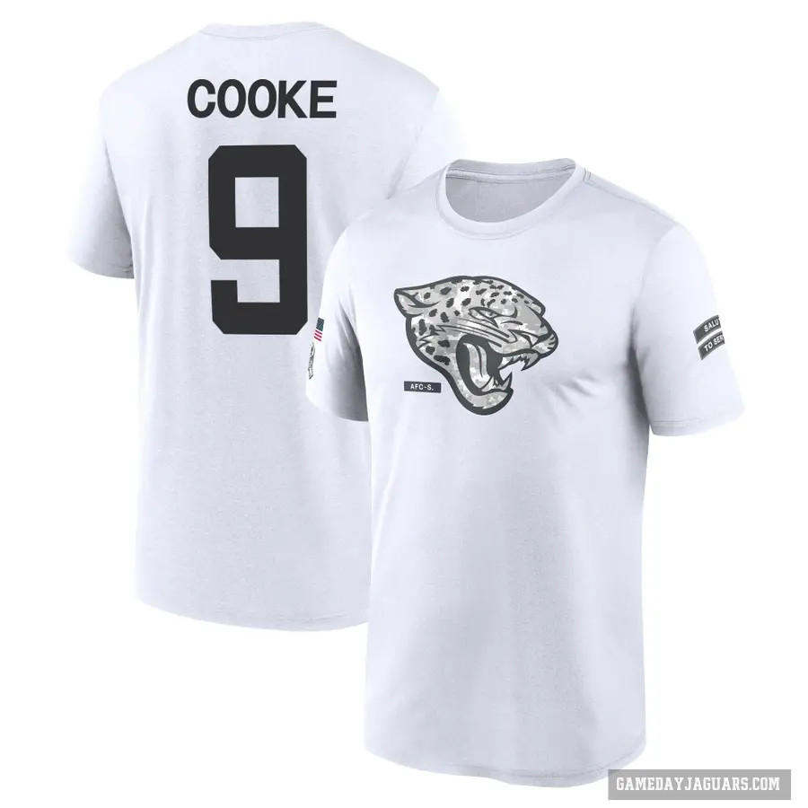 Men's ＃9 Logan Cooke Jacksonville Jaguars White 2024 Salute to Service Performance T-Shirt