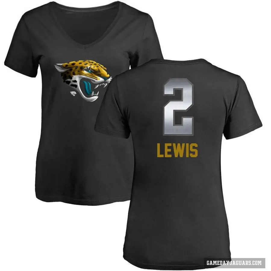 Women's ＃2 Jourdan Lewis Jacksonville Jaguars Black Midnight Mascot T-Shirt