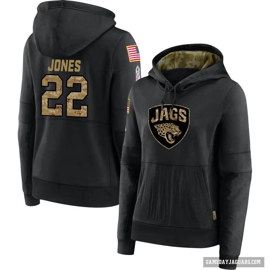 Women's ＃22 Jarrian Jones Jacksonville Jaguars Black 2020 Salute to Service Sideline Performance Pullover Hoodie