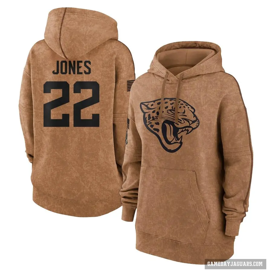 Women's ＃22 Jarrian Jones Jacksonville Jaguars Brown 2023 Salute To Service Pullover Hoodie