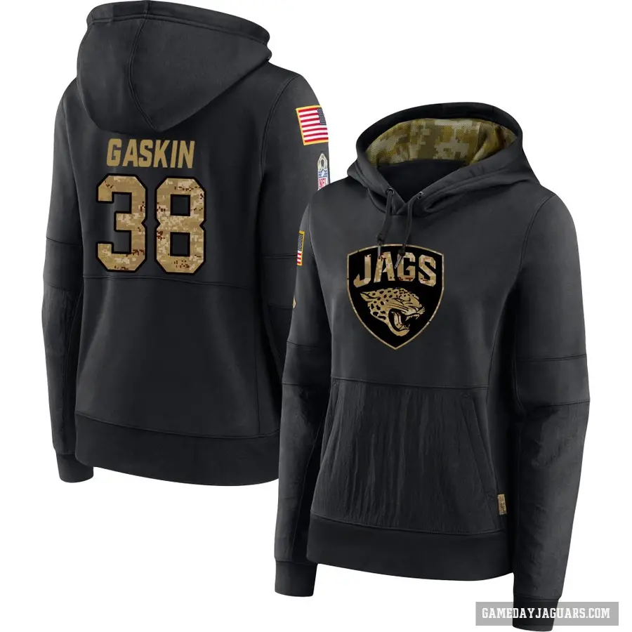 Women's ＃38 Myles Gaskin Jacksonville Jaguars Black 2020 Salute to Service Sideline Performance Pullover Hoodie