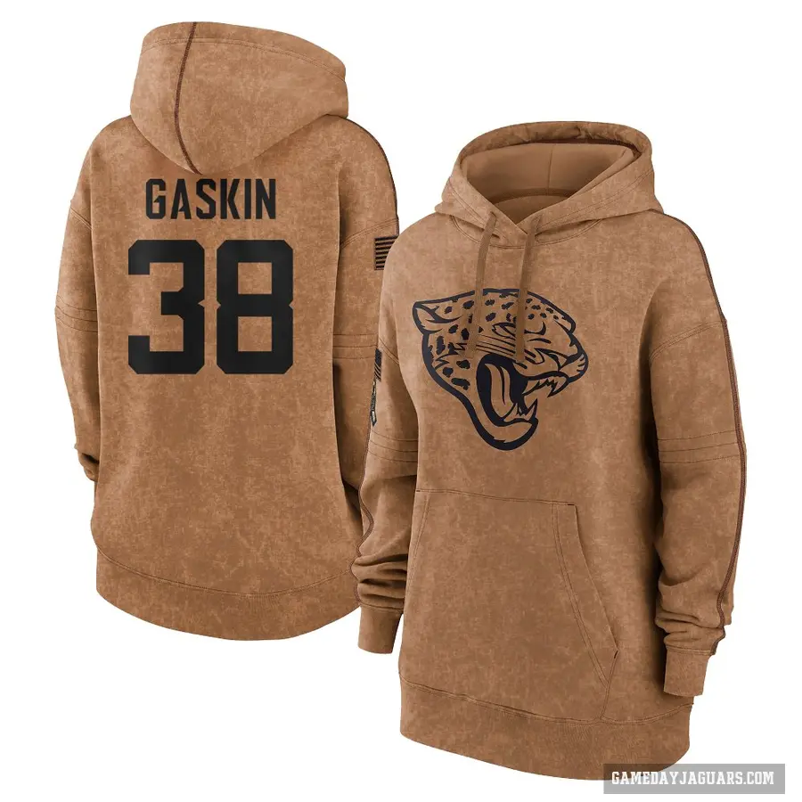 Women's ＃38 Myles Gaskin Jacksonville Jaguars Brown 2023 Salute To Service Pullover Hoodie
