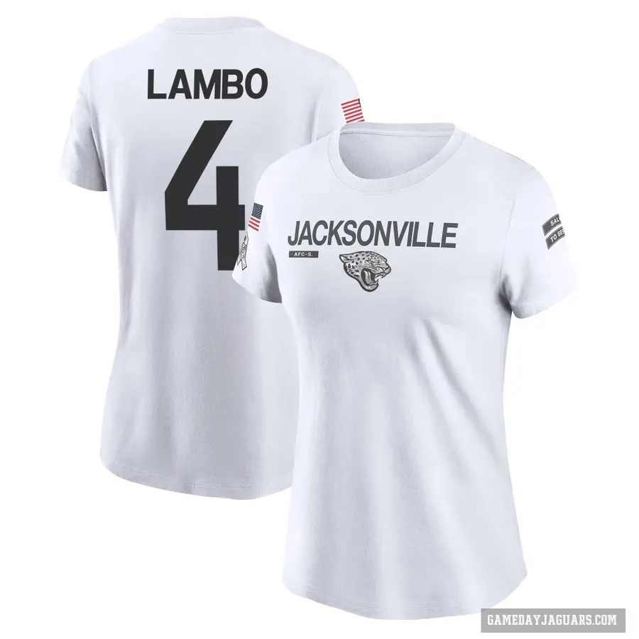 Women's ＃4 Josh Lambo Jacksonville Jaguars White 2024 Salute to Service Performance T-Shirt