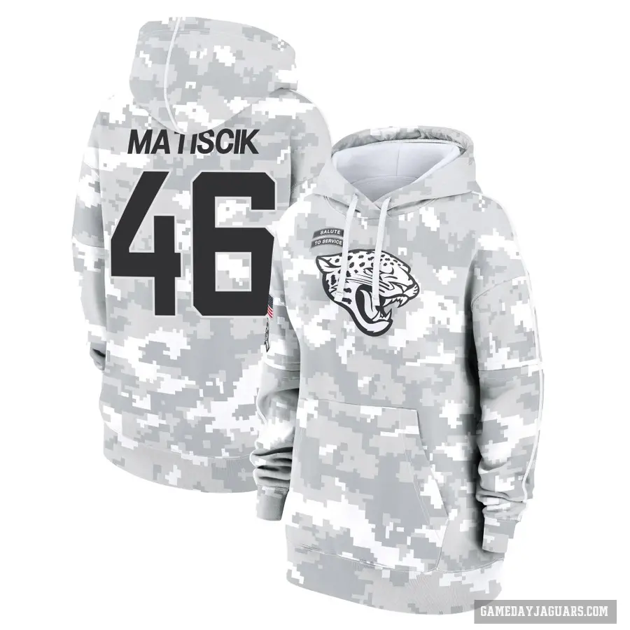 Women's ＃46 Ross Matiscik Jacksonville Jaguars Arctic Camo 2024 Salute to Service Club Fleece Pullover Hoodie