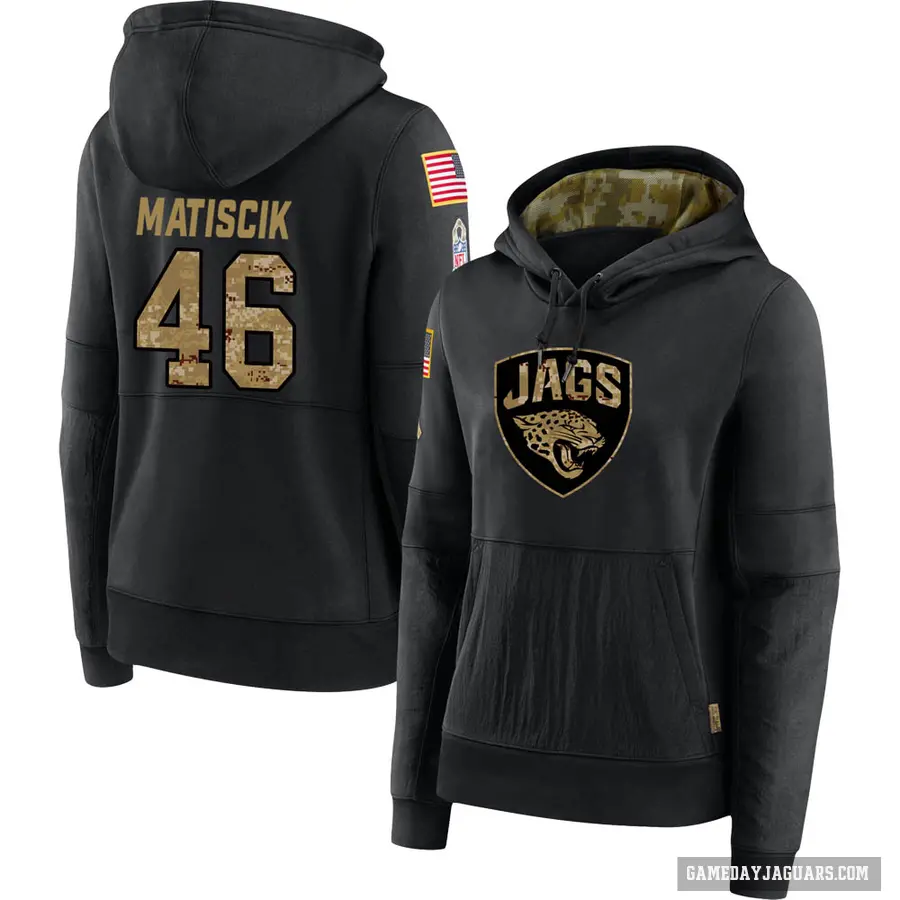 Women's ＃46 Ross Matiscik Jacksonville Jaguars Black 2020 Salute to Service Sideline Performance Pullover Hoodie