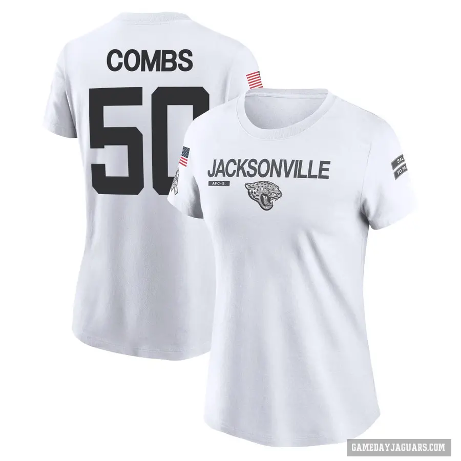 Women's ＃50 Branson Combs Jacksonville Jaguars White 2024 Salute to Service Performance T-Shirt