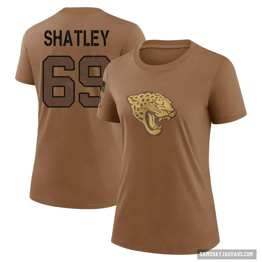 Women's ＃69 Tyler Shatley Jacksonville Jaguars Brown 2023 Salute To Service Performance T-Shirt