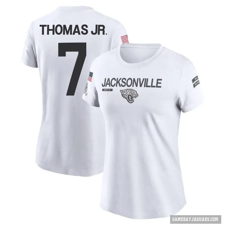 Women's ＃7 Brian Thomas Jr. Jacksonville Jaguars White 2024 Salute to Service Performance T-Shirt
