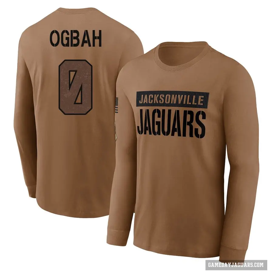 Youth ＃0 Emmanuel Ogbah Jacksonville Jaguars Brown 2023 Salute To Service Long Sleeve T-Shirt