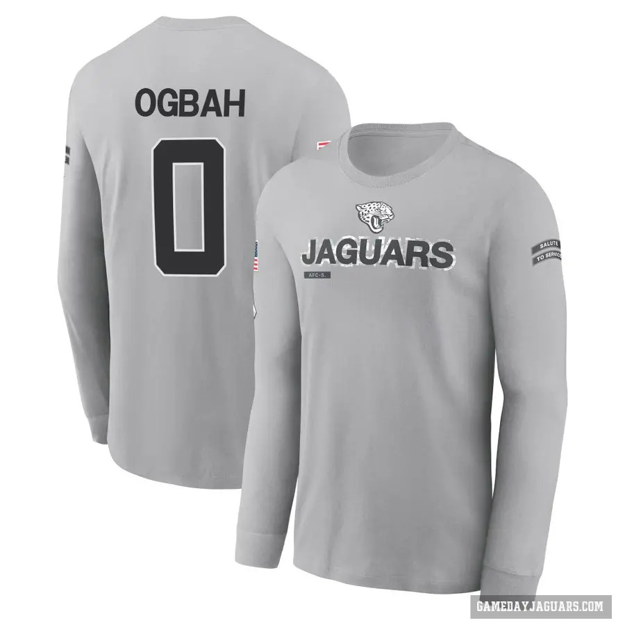 Youth ＃0 Emmanuel Ogbah Jacksonville Jaguars Gray 2024 Salute to Service Long Sleeve T-Shirt