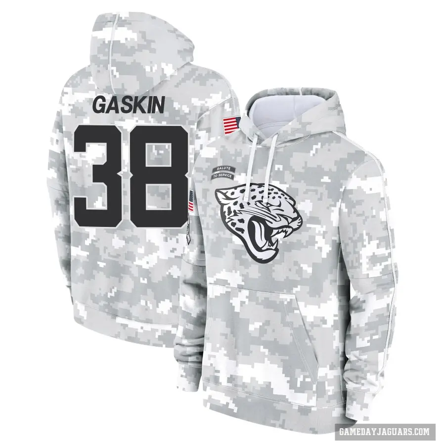 Youth ＃38 Myles Gaskin Jacksonville Jaguars Arctic Camo 2024 Salute to Service Club Fleece Pullover Hoodie