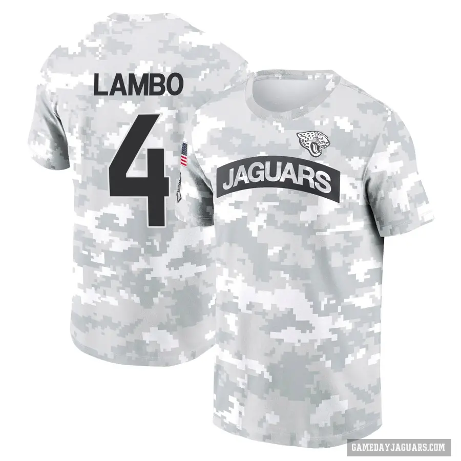 Youth ＃4 Josh Lambo Jacksonville Jaguars Camo Arctic 2024 Salute to Service Performance T-Shirt