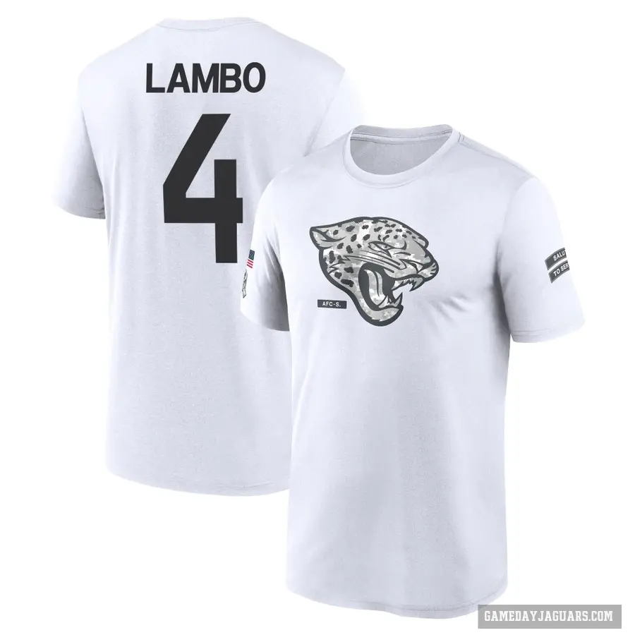 Youth ＃4 Josh Lambo Jacksonville Jaguars White 2024 Salute to Service Performance T-Shirt