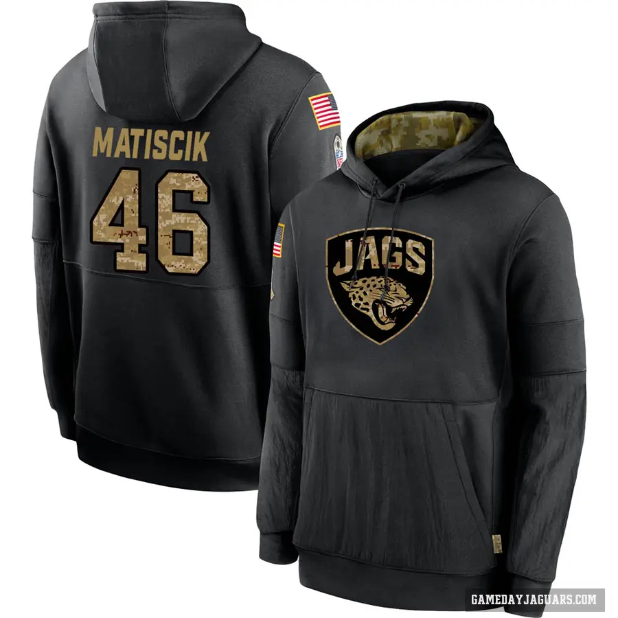Youth ＃46 Ross Matiscik Jacksonville Jaguars Black 2020 Salute to Service Sideline Performance Pullover Hoodie