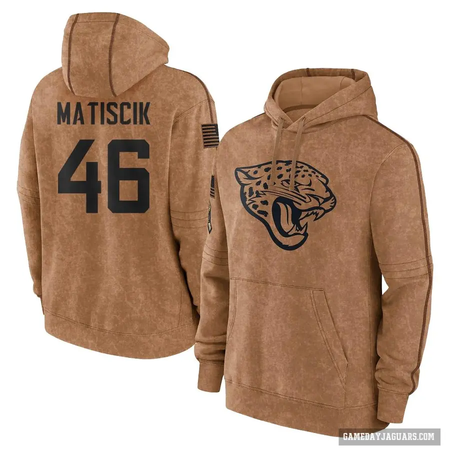 Youth ＃46 Ross Matiscik Jacksonville Jaguars Brown 2023 Salute To Service Club Pullover Hoodie