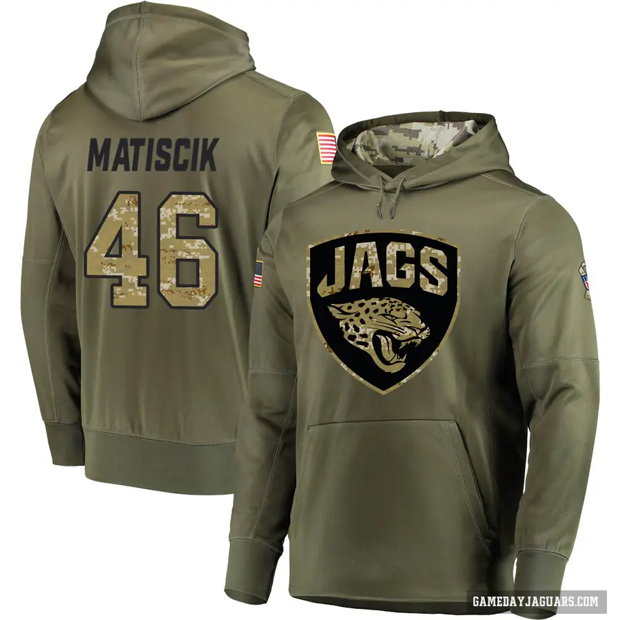 Youth ＃46 Ross Matiscik Jacksonville Jaguars Olive Salute to Service Pullover Hoodie
