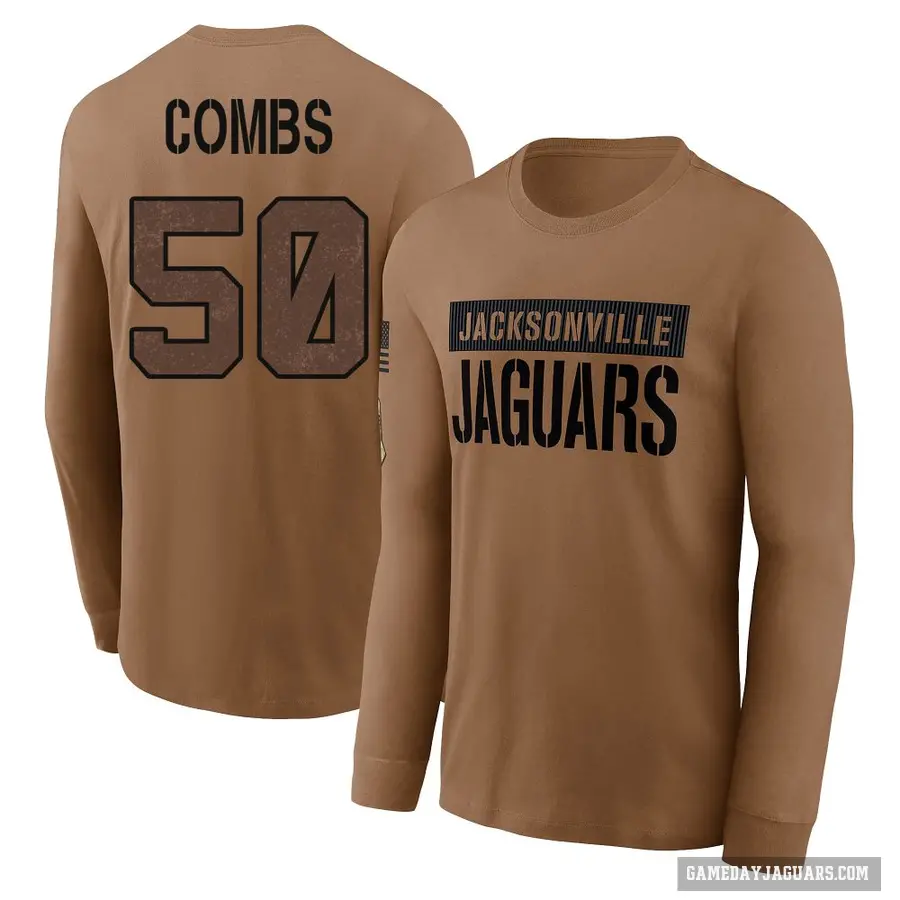 Youth ＃50 Branson Combs Jacksonville Jaguars Brown 2023 Salute To Service Long Sleeve T-Shirt