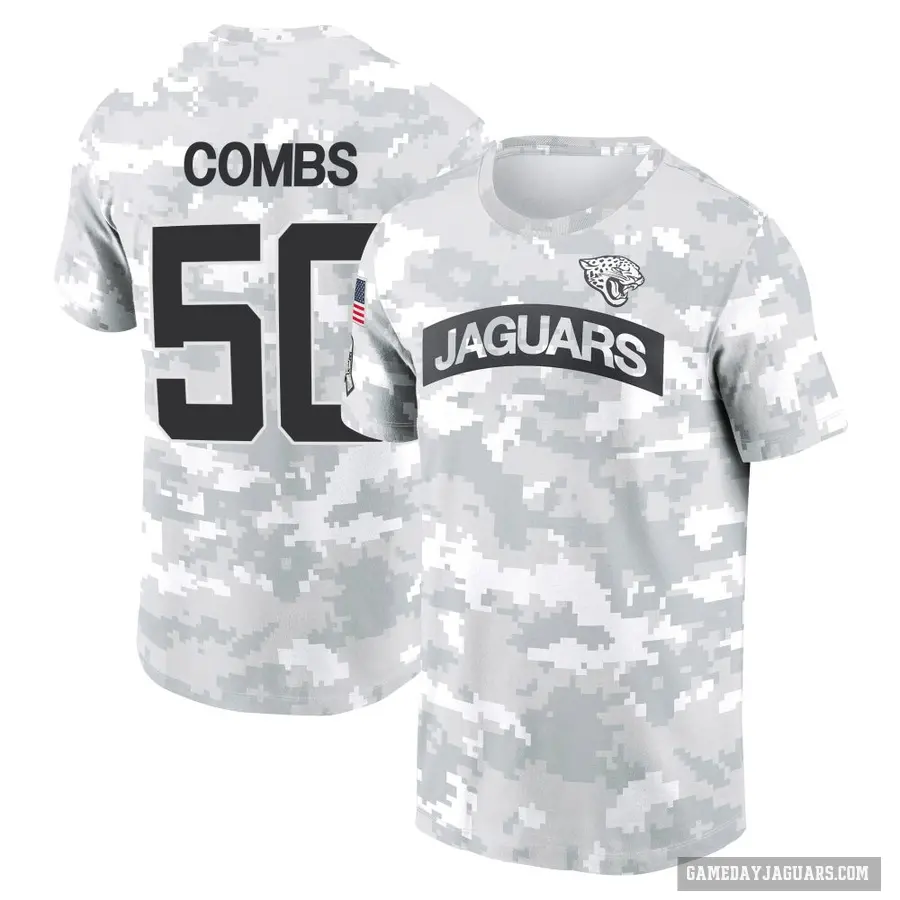 Youth ＃50 Branson Combs Jacksonville Jaguars Camo Arctic 2024 Salute to Service Performance T-Shirt