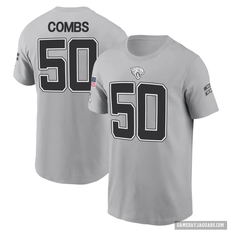 Youth ＃50 Branson Combs Jacksonville Jaguars Gray 2024 Salute to Service T-Shirt