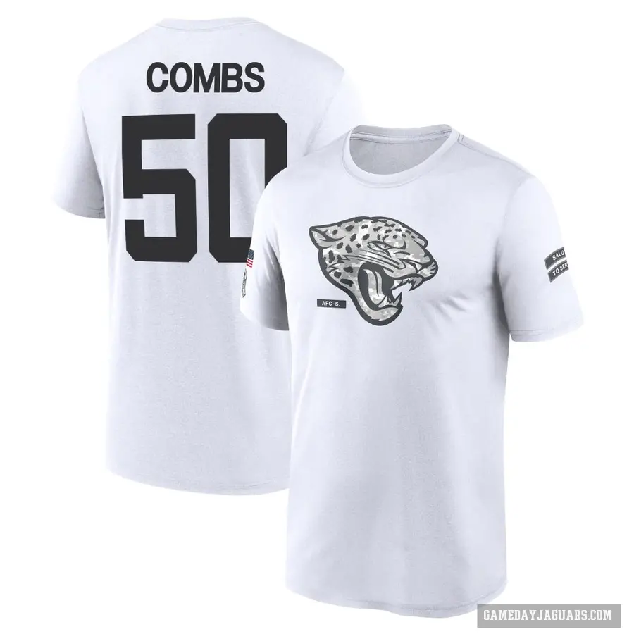 Youth ＃50 Branson Combs Jacksonville Jaguars White 2024 Salute to Service Performance T-Shirt