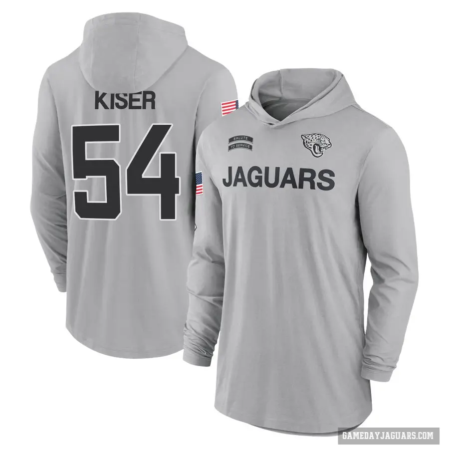 Youth ＃54 Jack Kiser Jacksonville Jaguars Gray 2024 Salute to Service Lightweight Performance Long Sleeve Hooded T-Shirt