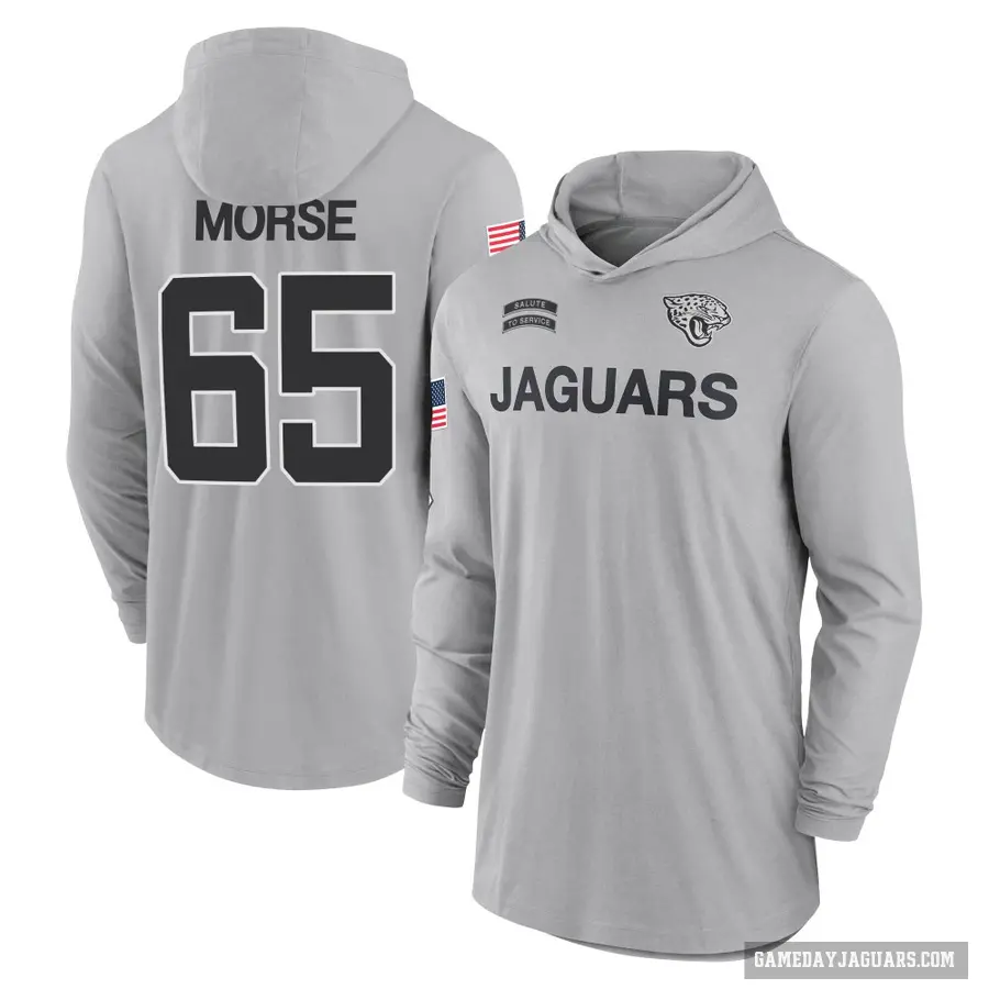 Youth ＃65 Mitch Morse Jacksonville Jaguars Gray 2024 Salute to Service Lightweight Performance Long Sleeve Hooded T-Shirt