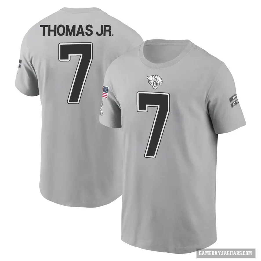 Youth ＃7 Brian Thomas Jr. Jacksonville Jaguars Gray 2024 Salute to Service T-Shirt