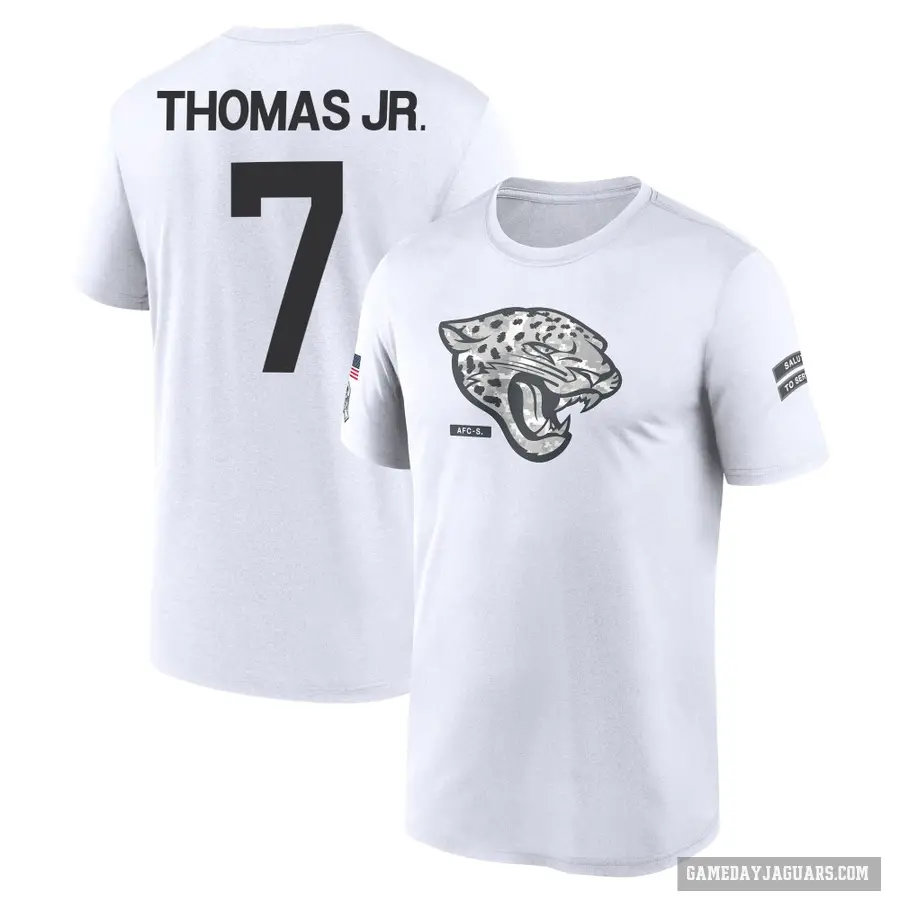 Youth ＃7 Brian Thomas Jr. Jacksonville Jaguars White 2024 Salute to Service Performance T-Shirt